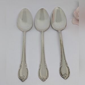 1847 Rogers Bros. Remembrance 3 Silver Plate Teaspoons Vintage Cutlery Floral